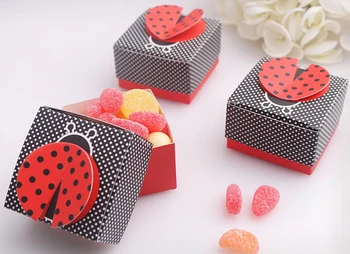

Free Shipping 100pcs/lot Cute Lovely Red Ladybug Candy Box For Child Best Favor Paper Box