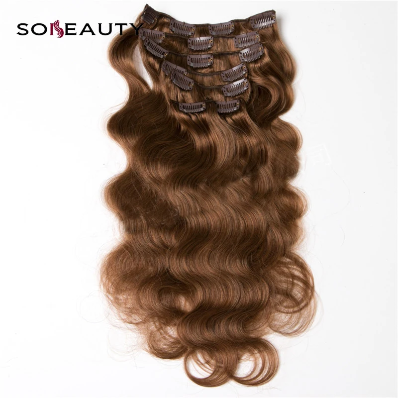 

Sobeauty Clip In Human Hair Extension Machine Made Remy Hair14'' 16''18''20''22'' 24'Full Head Body Wave Clip In Hair Extension