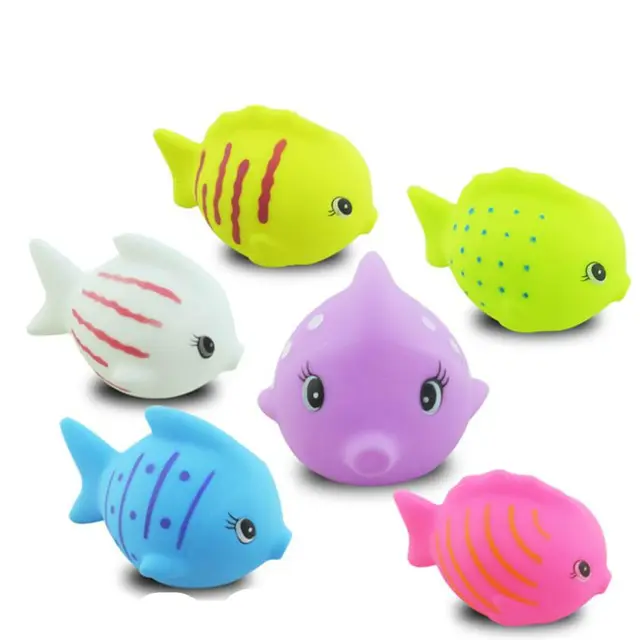 6Pcs/Set Cute Soft Rubber Fish Squeeze Sound Baby Wash Bath Toys Play ...