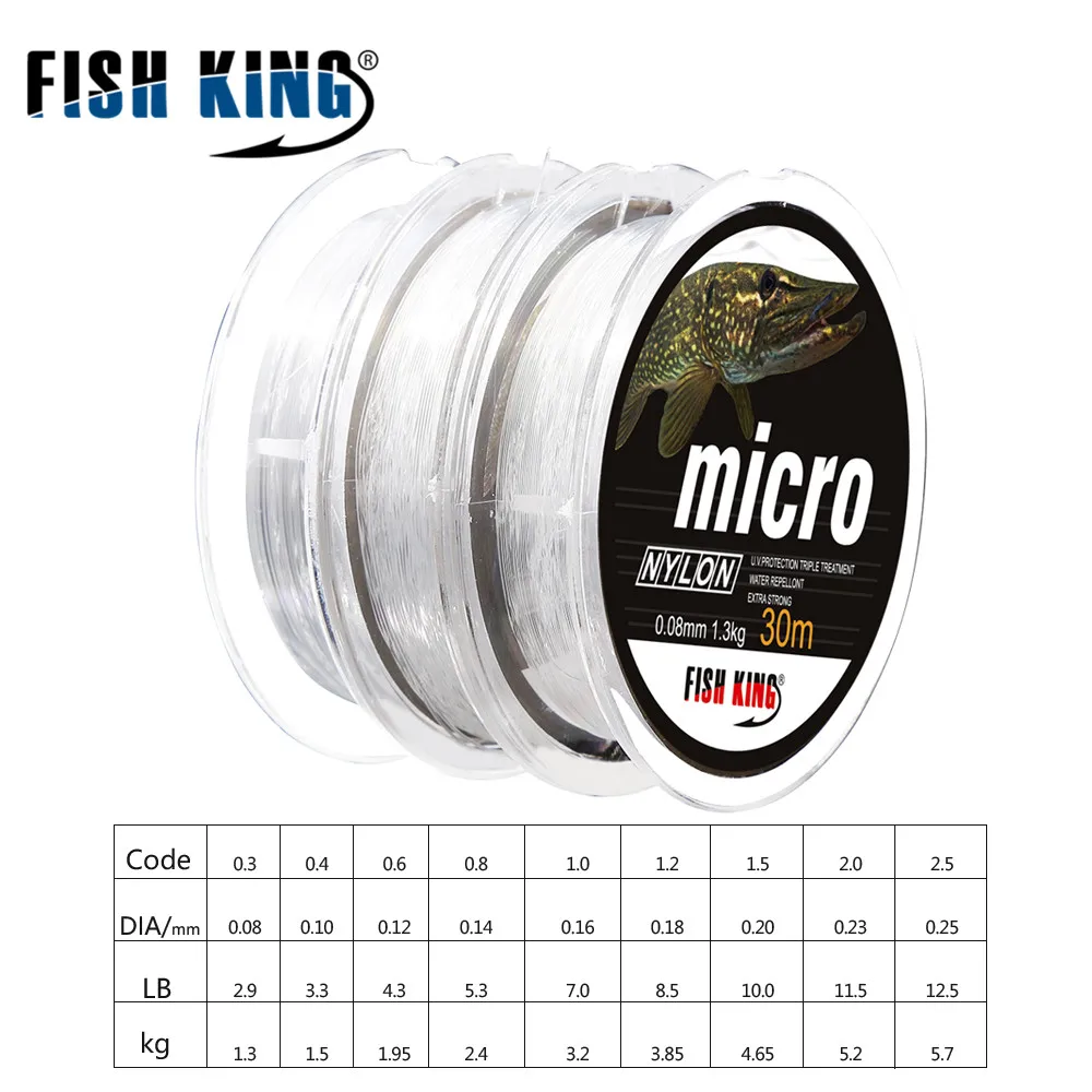FISH KING Nylon Fishing line Ice Fishing line 30M 0.3#-2.5# peche DIA / 0.08mm-0.25mm For Writer Ice Lake pesca