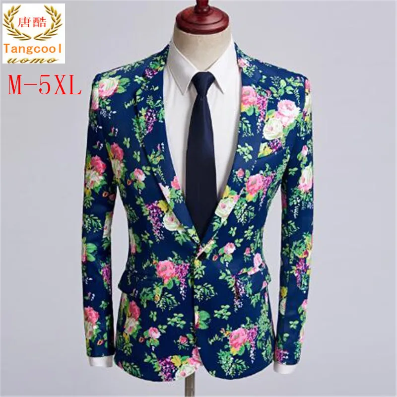Tang cool brand new fashion flower suit men's casual blue roses