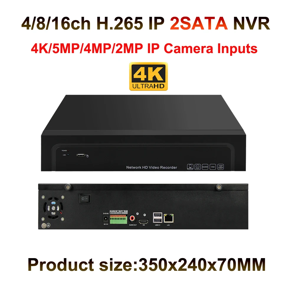 4 К/5MP/4MP/3MP/2MP Onvif HD цифровой 4CH 8CH 16CH H.265 CCTV NVR безопасности HDMI Выход, Сетевое Видео Регистраторы 2 SATA Порты и разъёмы Onvif P2P