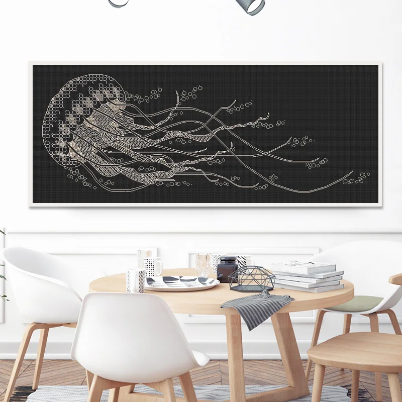Набор для вышивки крестиком Jellyfish черного цвета металлическая нить 18 карат 14 11