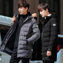 Однотонная зимняя куртка на молнии для мужчин, теплое свободное повседневное длинное пальто, модная теплая Мужская парка