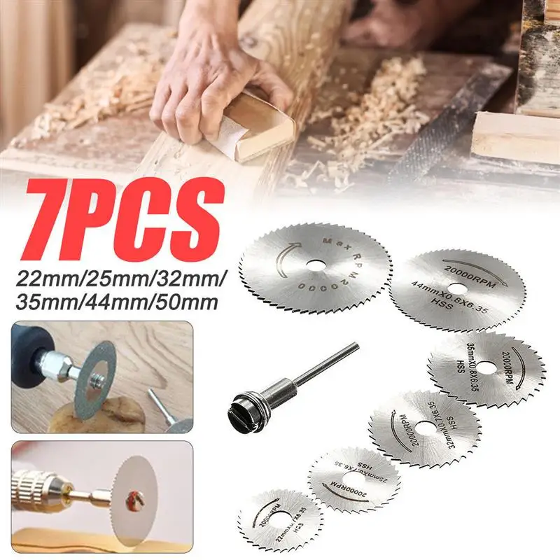 

7pcs HSS Circular Saw Blade Rotary Tool For Dremel Metal Cutter Power Tool Set Wood Cutting Discs Drill Mandrel Cutoff