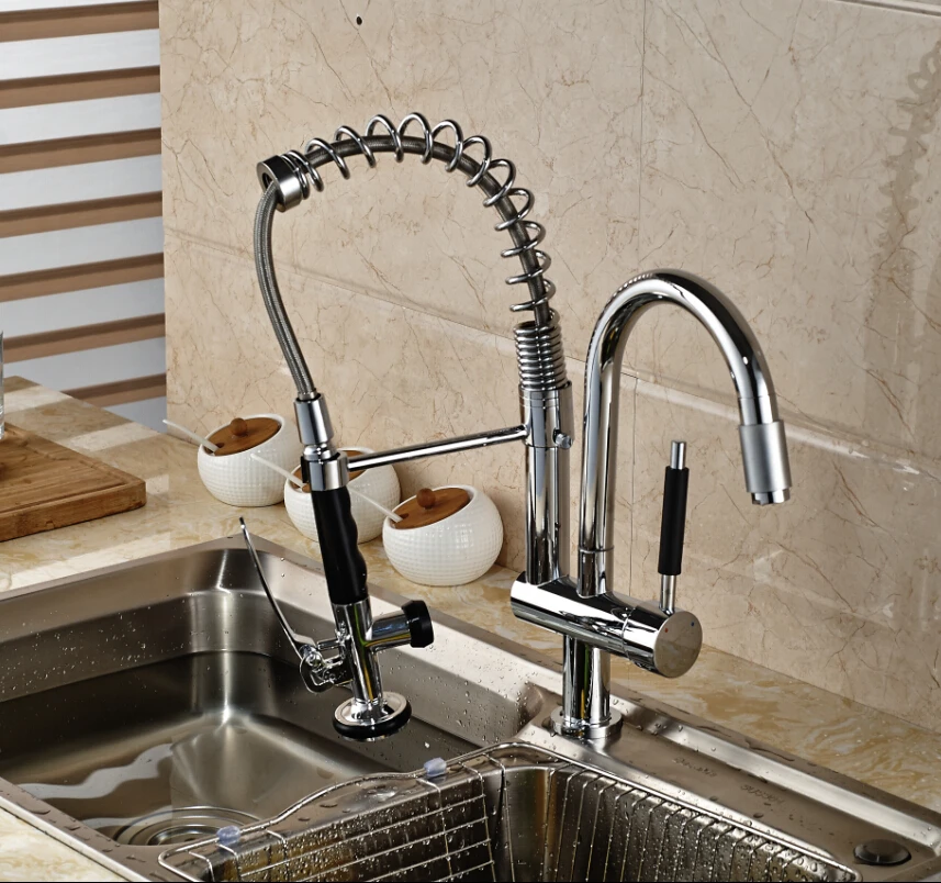 

Practical Pull-out kitchen faucet Deck Mounted Mixer tap 2 Water Ways Chrome Finished