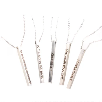 

Wholesale Personalized 5 Styles Bar Pendant Necklace Stainless Steel Inspirational Choker Necklace Women Jewelry
