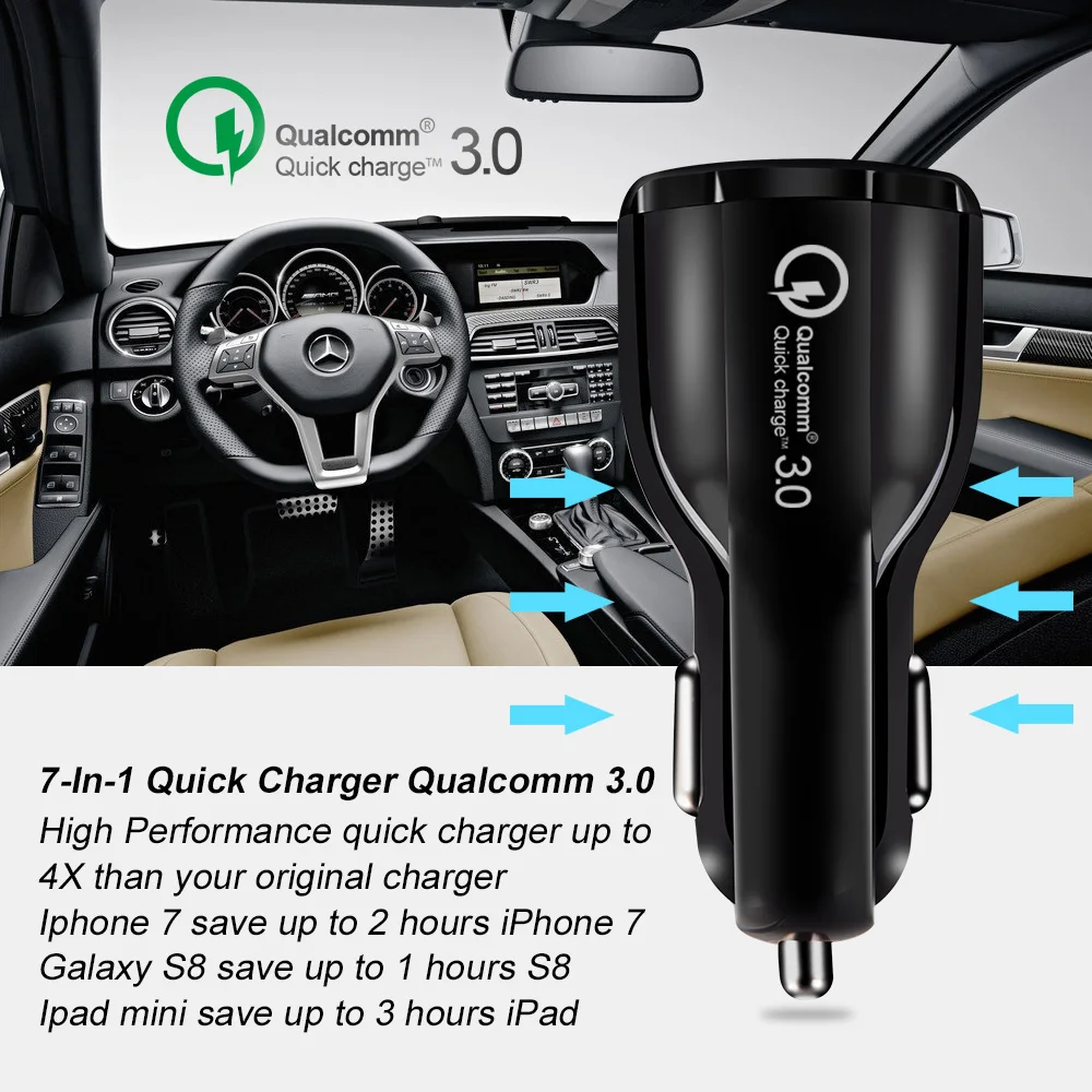QC3.0 2 USB Автомобильное зарядное устройство 5V 3.1A Быстрая зарядка Qualcomm 3 0