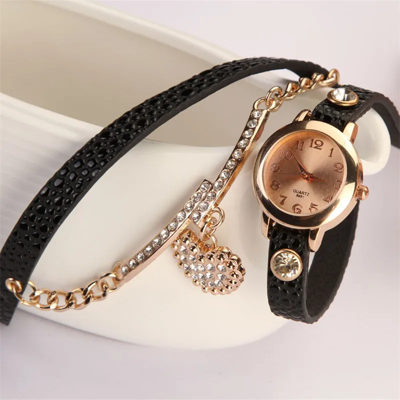 Горячая Распродажа, модные роскошные часы с подвеской из бисера, женские часы-браслет из искусственной кожи, аналоговые женские кварцевые наручные часы#210717