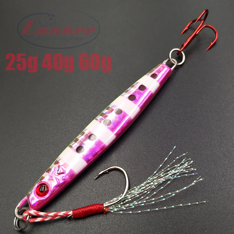 

Lunker metal shore jig 25g 40g 60g micro long cast mackerel glow double hook pitch vertical saltwater