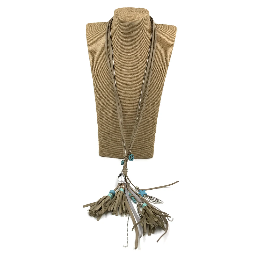 2017 New Clothing accessories Bohemian ethnic beaded tassel long Necklace colorful Pompoms long fringes Buddha Pendants Necklace