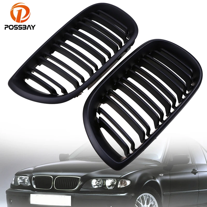 

1 Pair Double Line Gloss Black Front Grille Grilles for BMW 3Series E46 4 Door 4D 2002-2005 Car Styling Front Hood Grille