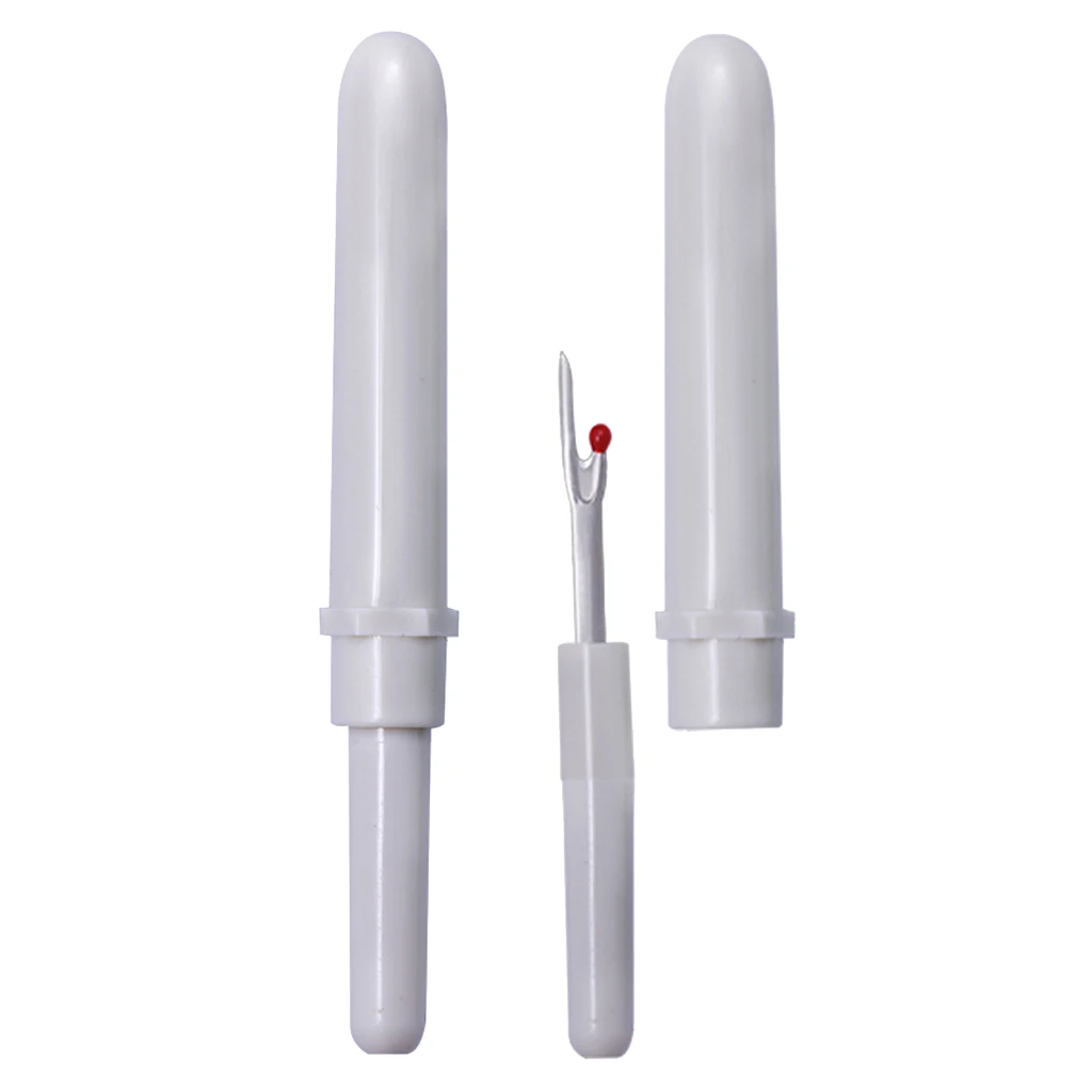 2 Pieces 8.2cm Steel White Seam Ripper Sewing Tool Stitch Thread Unpicker Hole Cutter with Plastic Cap