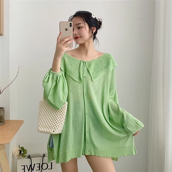 

Womens Clothing 2019 Summer Lotus Leaf Collar Openwork Sweater Women Loose Long-sleeved Shirt Sunscreen Cardigan Coat