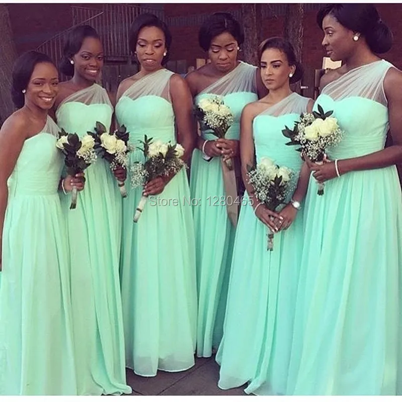 Buy Long Mint Green Bridesmaid Dresses One Shoulder