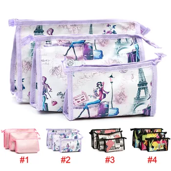 

3Pcs/Set New Fashion Women Makeup Cosmetic Toiletry Pen Zipper Travel Organizer Bag Best Sale-WT