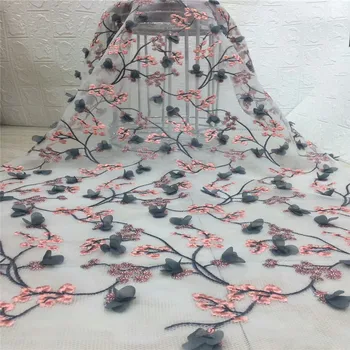 

3D Appliqued African Tulle Mesh Lace Fabric High Quality Nigeria Lace Fabric 2019 French Net Lace Fabric for dress xc82-75