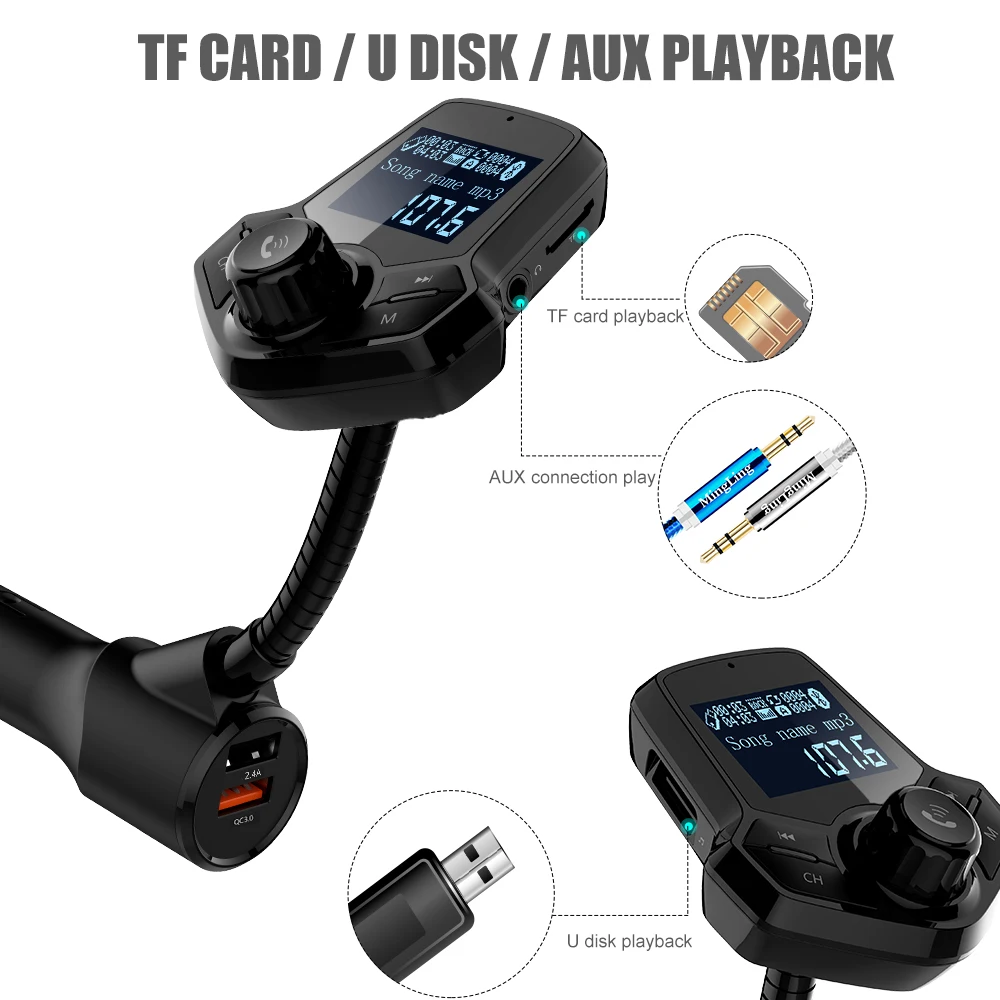 QC 3,0 12 V-24 V Dual fm-трансмиттер с USB Автомобильные хэндс-фри микрофон Универсальный Bluetooth автомобильный набор, свободные руки, MP3 стерео музыка Портативная TF карта