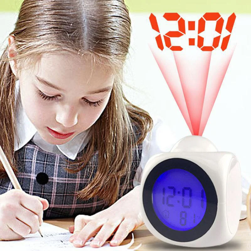 

Talking Voice Prompt LED Digital Display Time Projection Alarm Clock Thermometer Function Snooze Desk Alarm Clock Light