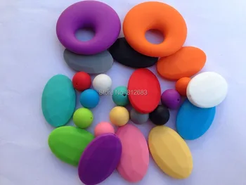 

new 3in 1Kit 100PCS 15MM MIX bead and 2PCS 49.5MM in diameter Pendant and 10pcs lagre Chew beads Silicone Teething Necklace