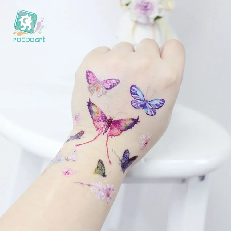Rocooart فراشة الوشم ملصق للأطفال هدية عيد ميلاد لطيف وهمية Taty الاطفال الفن الجسم للماء المؤقتة الوشم الكرتون