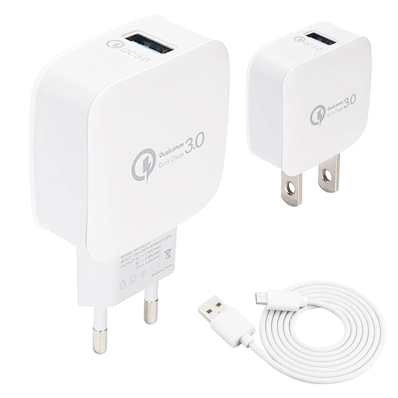

USB Quick Charge 3.0 Battery Charger with USB Cable Micro Type-c QC2.0 3.0 Charging Plug US EU Wall Chargers Adapter for Samsung
