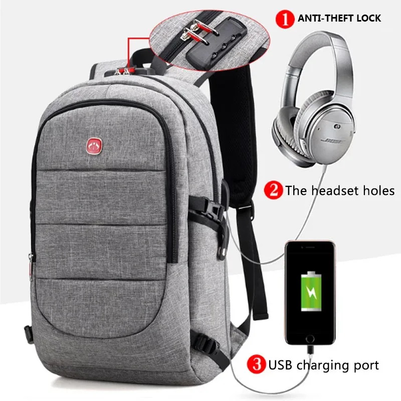 BERAGHINI Осень мужской водостойкий рюкзак USB рюкзак с подзарядкой подходит для 15,6 дюймового ноутбука с противоугонным замком