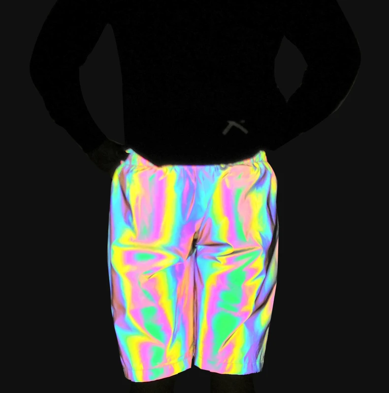 Прямая поставка, цветные светоотражающие шорты для мужчин, для бега, для женщин, в стиле хип-хоп, короткие штаны, для ночных бегунов, для мужчин, для клубных танцев, светоотражающие спортивные штаны