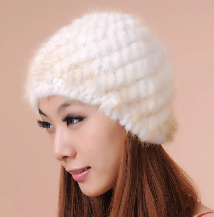 

Woman Plus Size Winter Stripe Stretch Mink Fur Bomber Hats Lady Solid Stretch Mink Fur Protective Ear Warm Bomber Hat