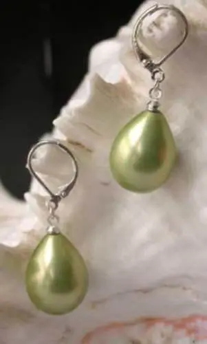 

Free Shipping >>>> 12X14mm Apple Green Shell Pearl Earring Silver Hook AAA