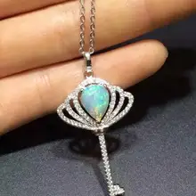 Подвеска с натуральным опалом S925 Стерлинговое серебро натуральный драгоценный камень кулон Цепочки и ожерелья модные элегантные стройные Корона женские вечерние ювелирные изделия