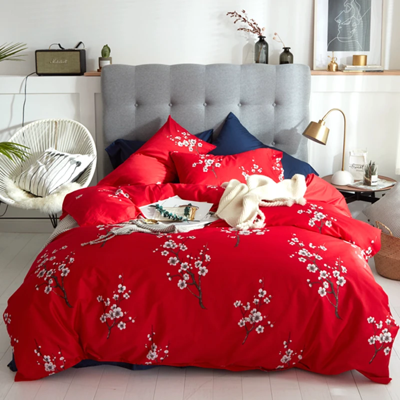 China Red Plum Blossom Luxury Princess Bedding Set Egyptian Cotton