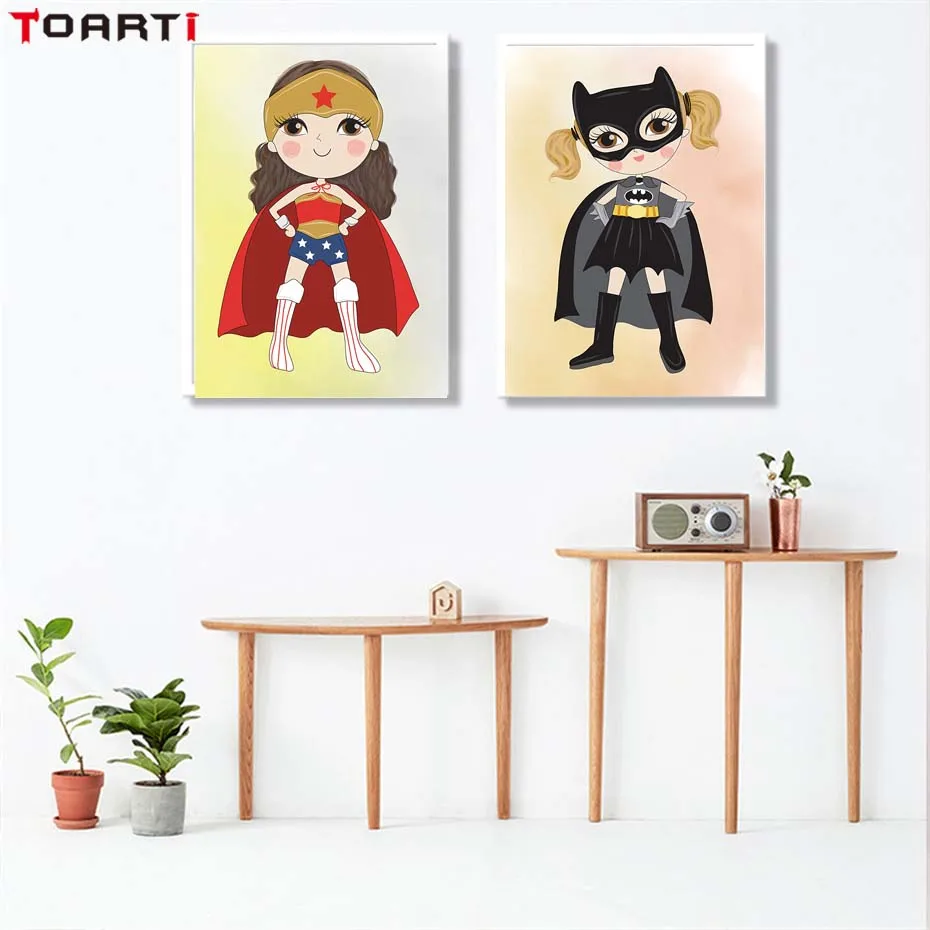 Wall Art Print&Poster Cartoon Women Girl Superhero For Kids Nursery Bedroom Wall Picture Canvas Painting Home Decor Living Room (5)