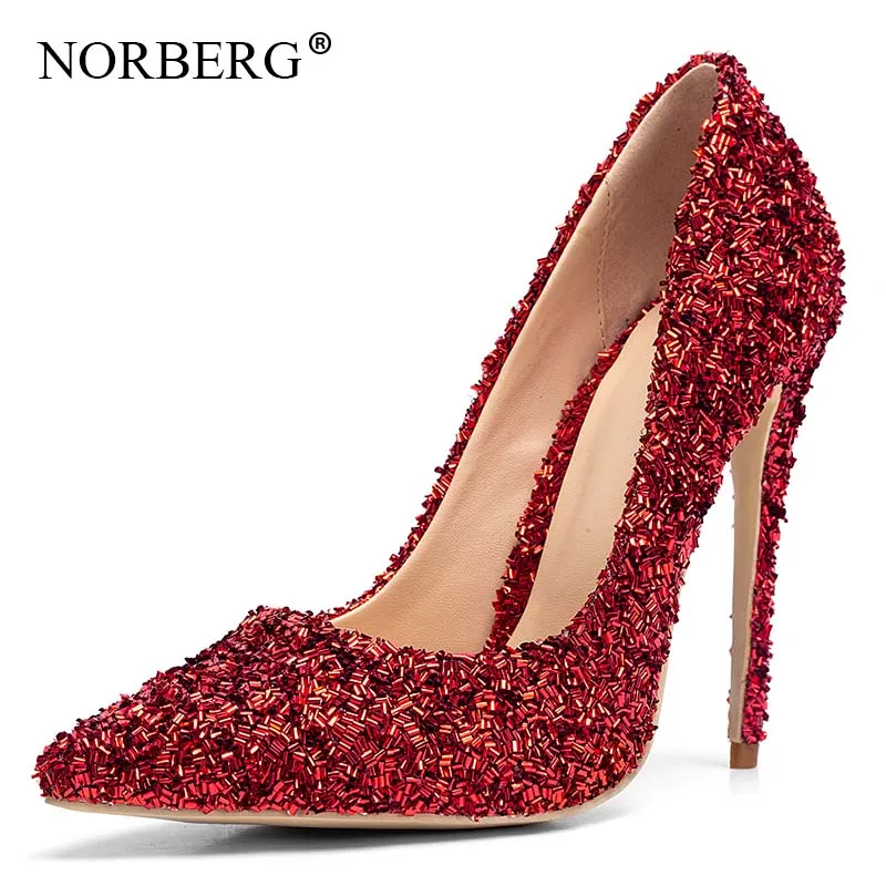 

NORBERG ladies high heels single shoes European and American style stiletto shoes wild high heels wedding shoes red shoes