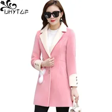 UHYTGF, зимнее женское пальто, высокое качество, водный бархат, шерстяная куртка, новые осенние Топы, верхняя одежда, розовый, желтый, элегантные женские пальто 525
