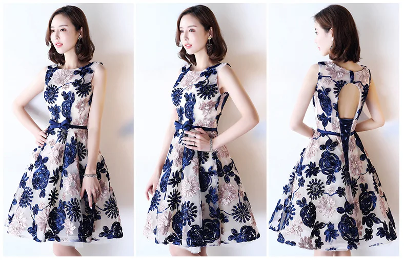 DEERVEADO YM307 Embroidery Short Prom Dresses Sexy Open Back Lace Up Party Dresses Prom Gown Vestido De Festa Curto