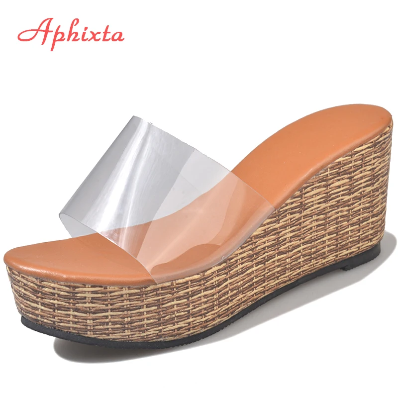 

Aphixta Platform Wedge Slippers Women Transparent Flip Flops Clogs Appliques Flower Slipper Slides Summer Shoes Beach Sandals
