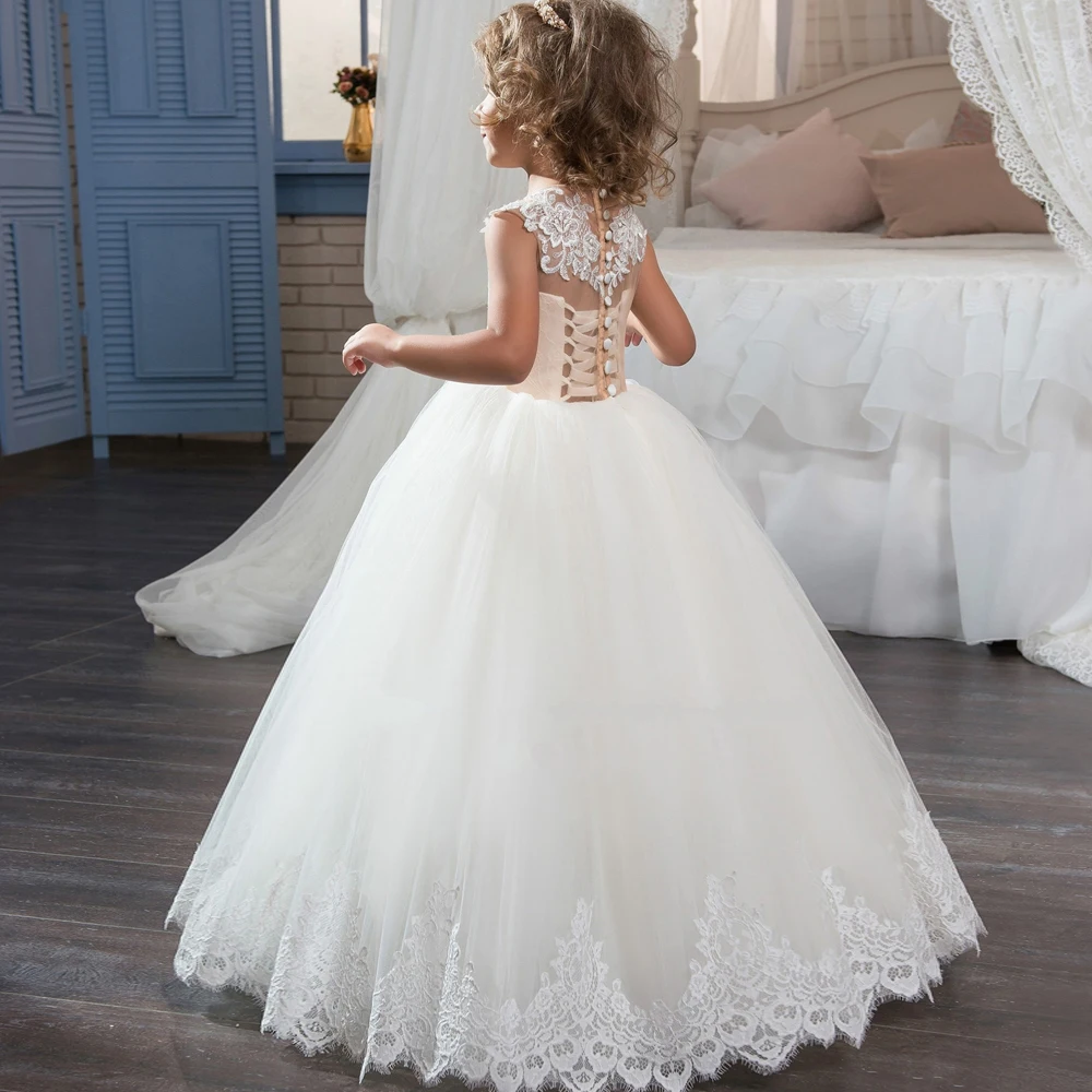 

Flower Girl Dress For Wedding Girls First Communion Dress Satin Ball Gowns with Beading Sash Elegant Dresses Custom Mad