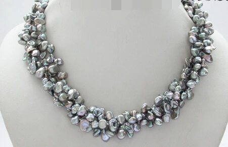 

huij 004090 BEAUTIFUL 4row 17" baroque gray keshi reborn pearl necklace