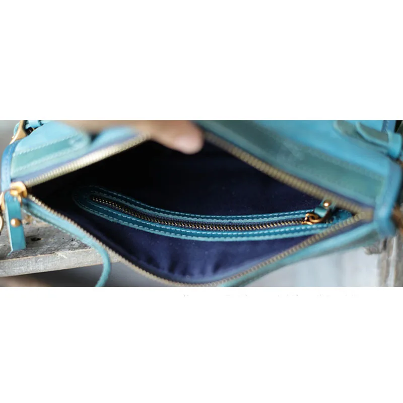 AETOO New ins retro literary leather handbag shoulder diagonal package blue handmade leather port wind bag