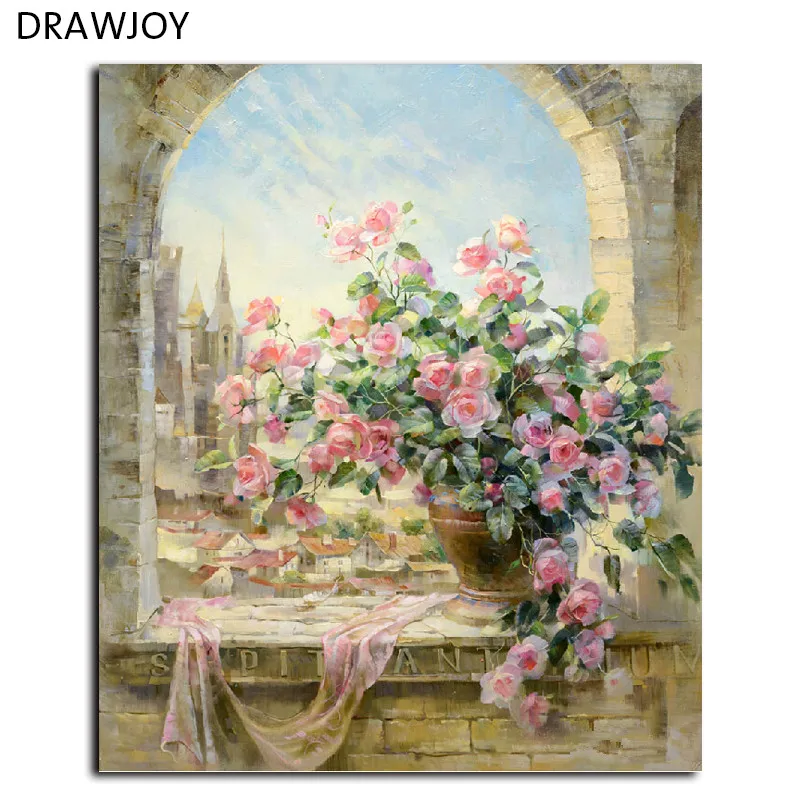 

DRAWJOY Frameless Pictures Painting By Numbers Wall Art DIY Digital Canvas Oil Painting Home Decor Window Scene G134 40*50cm