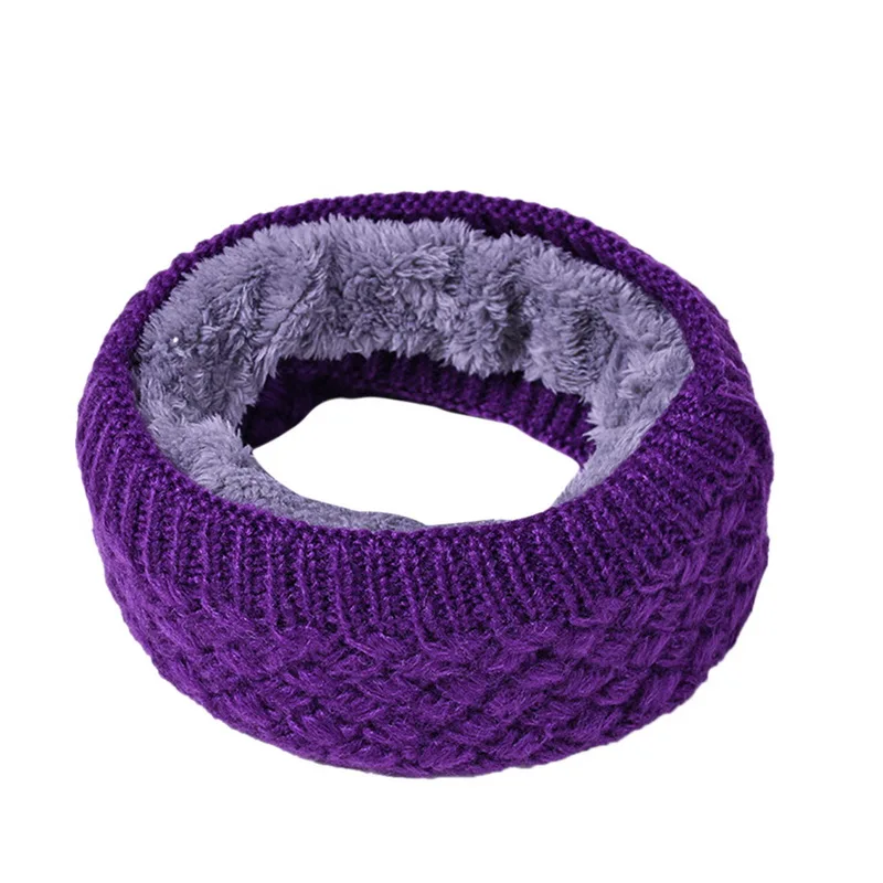 Модные унисекс Зимние теплые вязаные шарфы с кольцом из плотного флиса внутри супер эластичные вязаные шарфы для мужчин, женщин и детей - Цвет: purple