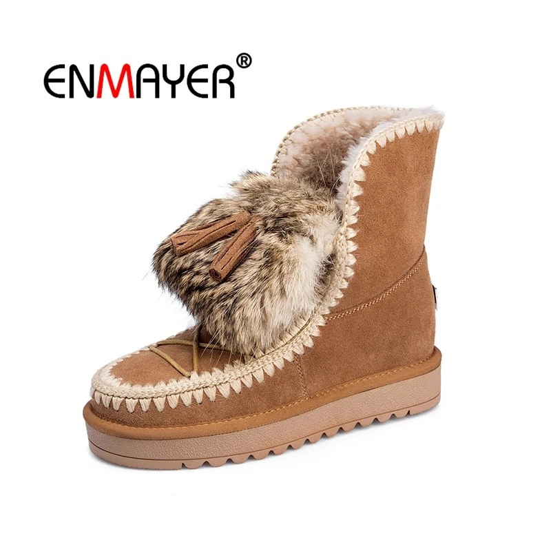 

ENMAYER Suede Woman Ankle Boots for Women Winter Snow Boots Size 34-39 Warm Flowers Low heels Shoes women embroidered CR1954