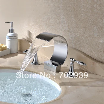 

Free shipping 3 PIECE BATHROOM MIXER FAUCET Waterfall widespread lavtory sink faucet modern design
