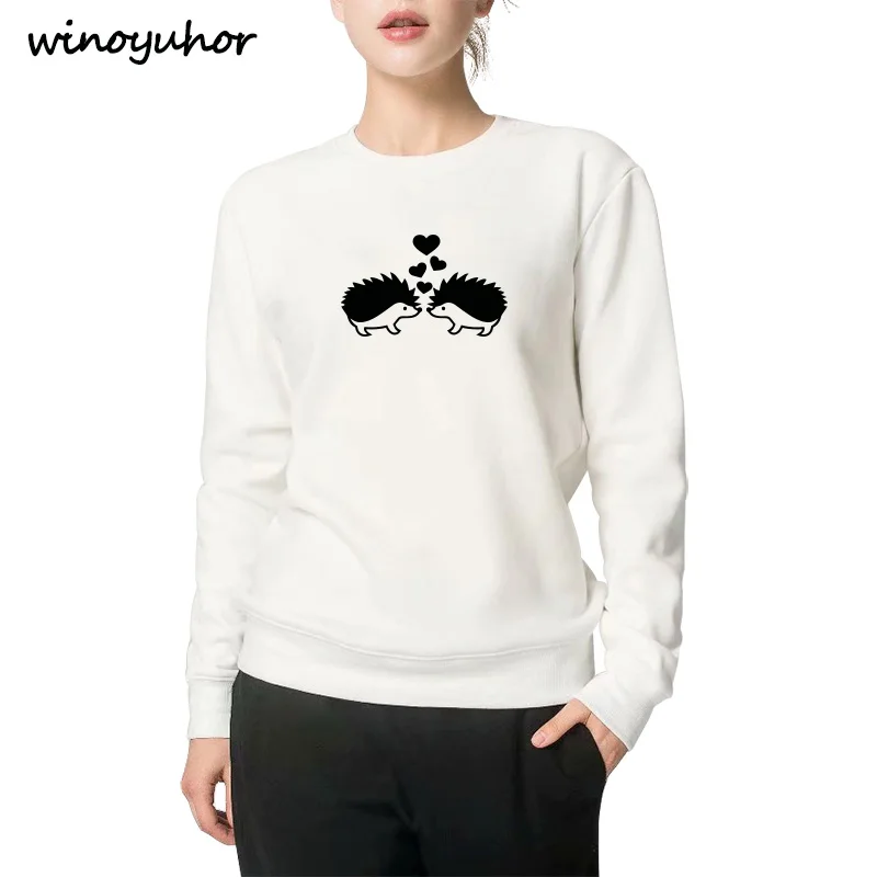

New 2019 Fashion Love Hedgehogs Hoodies Women Winter Novelty Printed Tops Round Neck Sweatshirts Cute Animal Pullovers