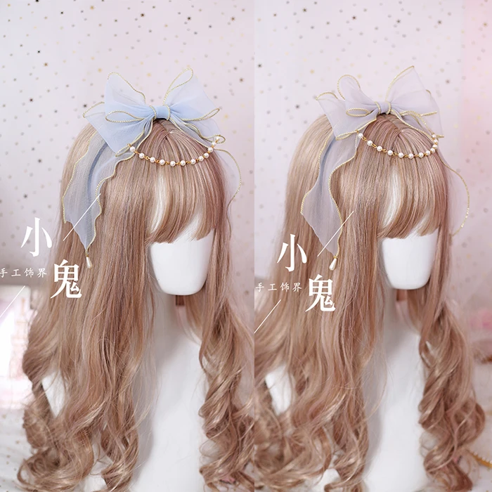 

Japanese soft sister Lolita lolita headband kc mesh chiffon bow tie girl heart lolita bow tiara headband