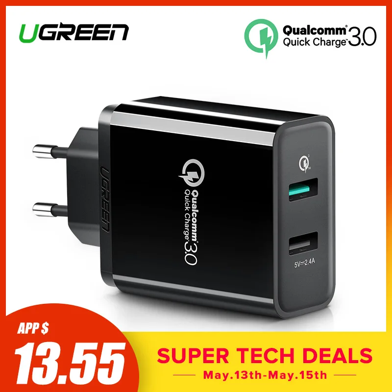 Ugreen Quick Charge 3.0 30W QC 3.0 USB Charger for iPhone X 8 Fast Charger for Samsung Galaxy s8 s9 Xiaomi mi 8 Quick Charge 3.0