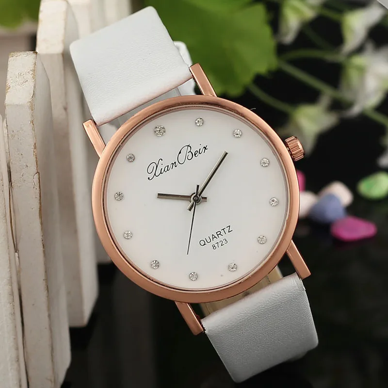 Аксессуары для часов модные женские бриллиантовые кожаные круглые кварцевые наручные часы с циферблатом WH