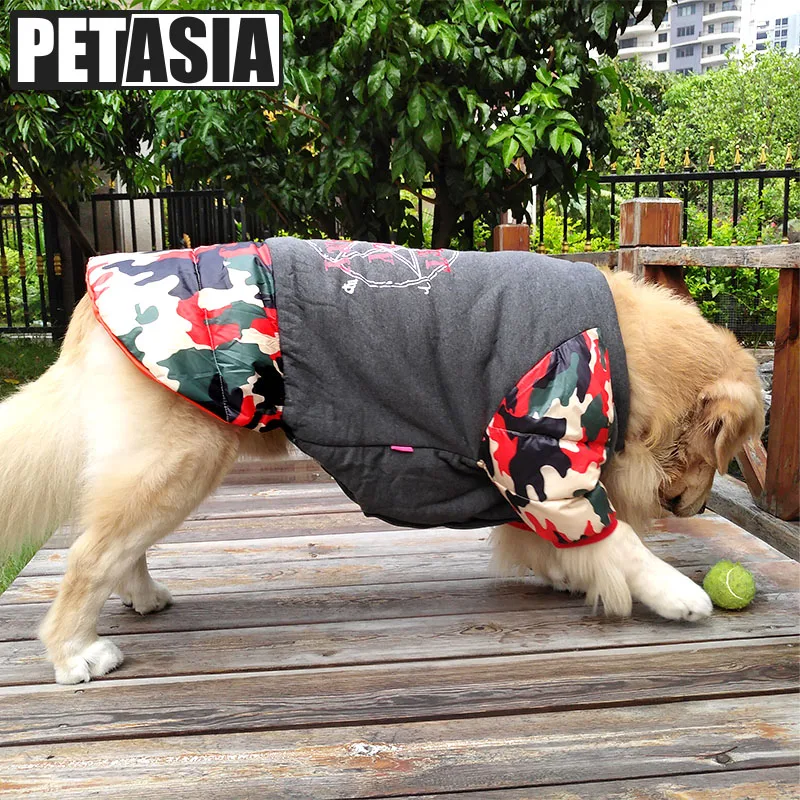 Петасия зимняя одежда для собак для больших и больших собак Толстая хлопковая куртка для домашних животных теплая куртка камуфляжные пальто Золотая одежда для ретривера