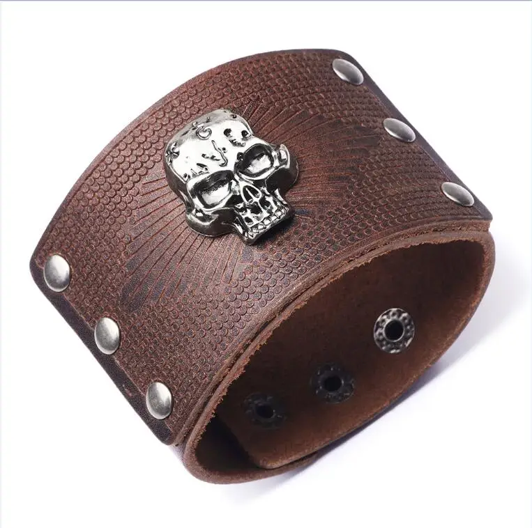 Браслет-обруч для мужчин из натуральной кожи браслеты pulsera hombre панковские аксессуары в викингском стиле с рисунком в стиле рок с ремешком на руку влюбленных браслет бижутерия - Окраска металла: picture color